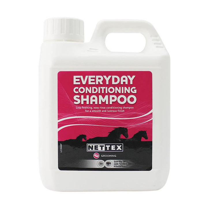 Nettex Everyday Conditioning Shampoo is ideal for daily use to leave a smooth, lustrous finish.

A gentle, mild formulation that is ideal for daily use.
Suitable for use on all coat types and colours.
Does not strip the coat of its natural protective oils.
Conditions the coat to leave a healthy shine.
Ideal to use to clean and condition the coat and remove build-up of scurf and debris before applying Nettex Summer Freedom Salve Complete.
Won Your Horse Best in Test Shampoo 2019