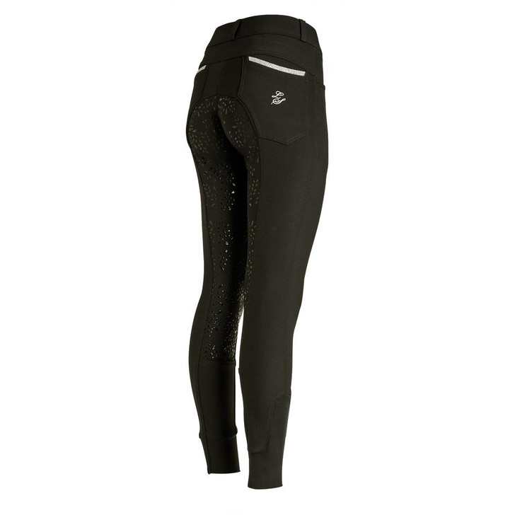 Legacy Bamboo Riding Breeches – These super soft and hard-wearing breeches are stylish, flattering, eco-friendly, breathable and sweat-resistant. Made using Bamboo, our breeches are naturally UV protected and hypo-allergenic with antibacterial properties. They feature a silicone grip full seat to give the rider extra security when in the saddle.  The rear pockets are embellished with our logo and the pocket opening has a silver glitter band adding a subtle sparkle.
