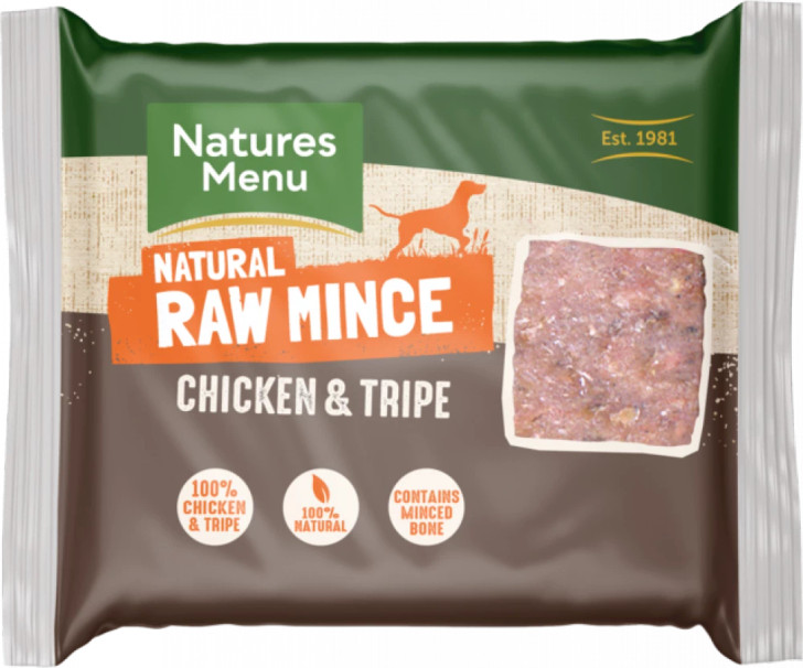 An irresistible combination of lean chicken and tripe minced and frozen in single serve packs. Includes minced raw bone for added nutrition.