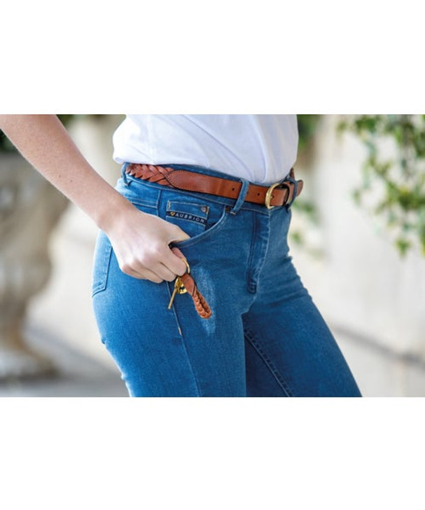 Plaited leather belts for distinctive style with an elegant twist.

Finished with a brass stirrup buckle.

Width: 25mm. Belts are measured from end of buckle to middle hole.