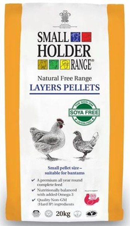 Smallholder Range Natural Free Range Layers Pellets provide a complete, nutritionally balanced diet, for healthy alert hens. Made from quality Non-GM ingredients, soya free and with added Omega 3, Natural Free Range Layers Pellets contain no artificial colours and is approved by the Vegetarian Society. Boosted with vitamins and minerals, they provide everything your hens need for optimum health all year round.

Small Pellet Size – Suitable for Bantams