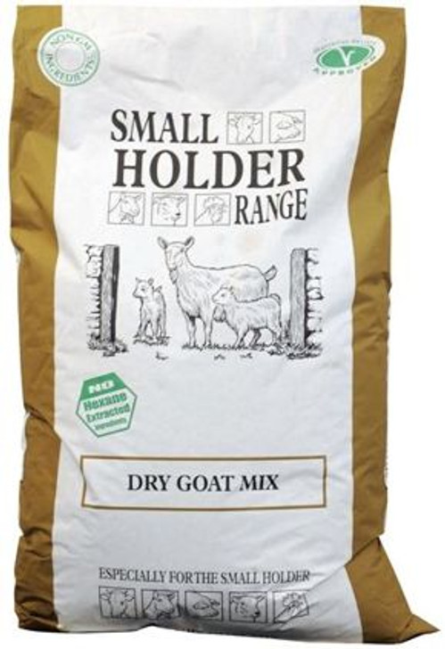 The Smallholder Range Dry Goat Mix is an unmolassed high energy mix suitable for goats of all ages, goats in the latter stages of pregnancy and breeding goats.

Balanced with essential vitamins and minerals
Includes yeast and a prebiotic for healthy digestion