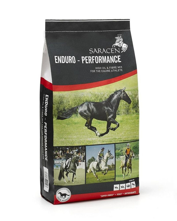 ENDURO-PERFORMANCE is a high-oil, energy efficient mix designed to meet the specific requirements of the modern equine athlete. Alternative energy sources in the formulation (oil and highly digestible “Super-Fibres”) help to reduce the reliance on cereals in the diet, supporting calm and manageable temperaments and maintaining optimum digestive health. These alternative energy sources provide the equine athlete with long-lasting, controlled energy release throughout a competition.

ENDURO-PERFORMANCE contains quality protein sources and essential amino acids to support cell renewal, tissue and muscle repair, as well as maintaining topline and muscle tone. It contains antioxidants, including vitamin E, which are essential to support normal recovery rates post exercise and immune function, particularly in those horses that are travelling and competing on a regular basis.

ENDURO-PERFORMANCE is fully fortified with vitamins and chelated minerals. These minerals can help with complementing natural stress resistance and the immune system, plus improving coat bloom and skin and hoof quality. In addition, soya oil is added to improve coat and skin condition, as well as providing an additional energy (calorie) source.

ENDURO-PERFORMANCE also contains a live yeast to help support a healthy environment in the hindgut, which is especially important in performance horses that may be fed lower forage and higher concentrate feed rations. Yeast also has many other benefits including optimum feed utilisation and maintenance of appetite in the performance horse.