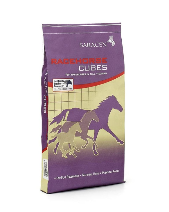 Saracen Racehorse Cubes have been formulated using the most up-to-date research and ingredient technology available to meet the specific nutritional needs that are placed on the modern athlete. They are designed with energy efficiency in mind to provide a highly concentrated ration for racehorses in full work.

Saracen Racehorse Cubes provide a blend of cereals, oil and readily digestible fibre to meet the energy needs of horses in full work. This traditional blend combined with modern supplements creates a highly palatable and effective multi-purpose feed. Designed with high quality protein sources, carefully balanced vitamin and minerals plus digestive supplements, Saracen Racehorse Cubes maximise athletic performance and recovery for a consistency throughout the season.