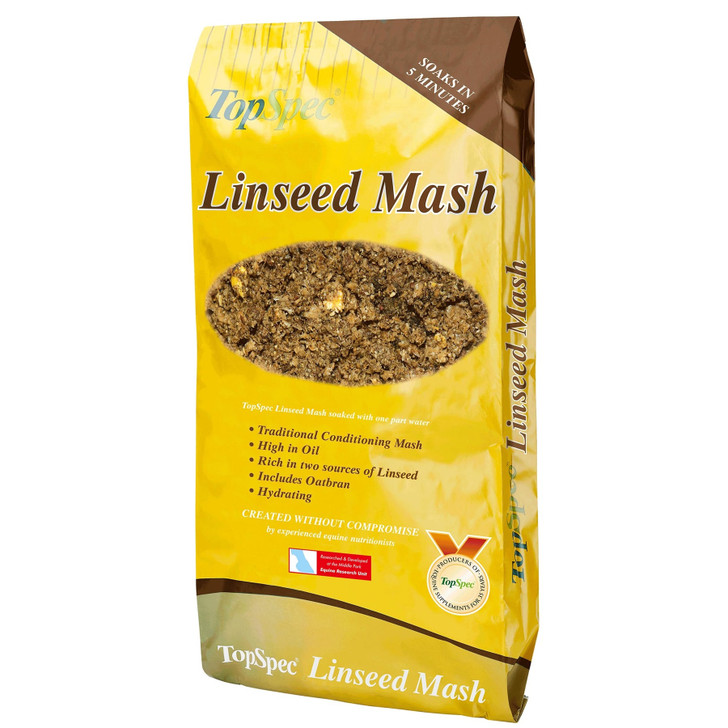 TopSpec Linseed Mash 20 kg – Linseed Mash is a blend of conditioning ingredients, with an emphasis on linseed providing substantial levels of intracellular oil and protein and including the all-important muco-polysaccharides. Oatbran provides good levels of super-fibres and has been proven to be sympathetic to the horse’s digestive system. Feeding this mash with an appropriate TopSpec Feed Balancer or supplement will result in horses glistening with health.

Linseed Mash soaks quickly in 5 minutes.

Linseed Mash is designed to be fed with any TopSpec Feed Balancer or an appropriate TopSpec supplement as it does not contain any added vitamins or trace-elements. It is supplemented with the major minerals calcium, sodium and magnesium.