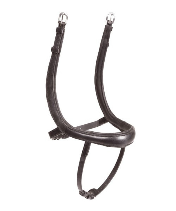 Offering the horse a greater sense of freedom, the Velociti RAPIDA ergonomic curved flash noseband allows for improved communication. The curved shape removes compression from the cheekbones and sensitive nerve endings. The integrated noseband and flash strap create a wider, padded noseband for a greater spread of pressure, the inverted V noseband shaping avoids obstruction of the molars for a less restricted feeling. Soft leather is combined with generous, anti-shock padding on the noseband. High shine stainless steel harness buckles.