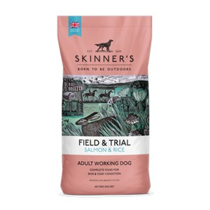 Field & Trial Salmon and Rice is all-round food for skin and coat. This salmon recipe has been formulated with a careful balance of essential nutrients for dogs in light to moderate work. It's a wheat-free recipe that can be great for dogs with sensitivities.