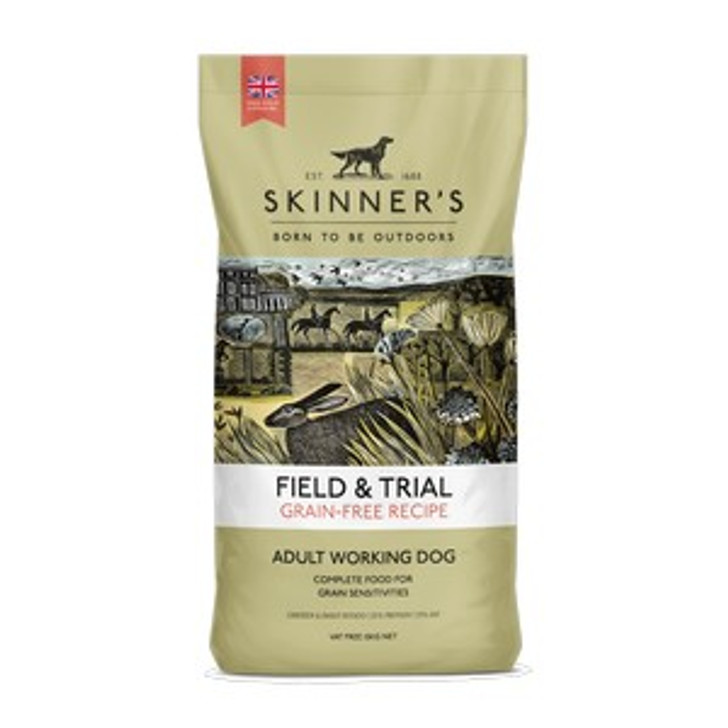 Field & Trial Grain-Free Chicken and Sweet Potato is made with chicken and sweet potato, for very active working dogs with sensitivities. It's boosted with glucosamine and chondroitin to help support their joints, and essential fats for their coats.