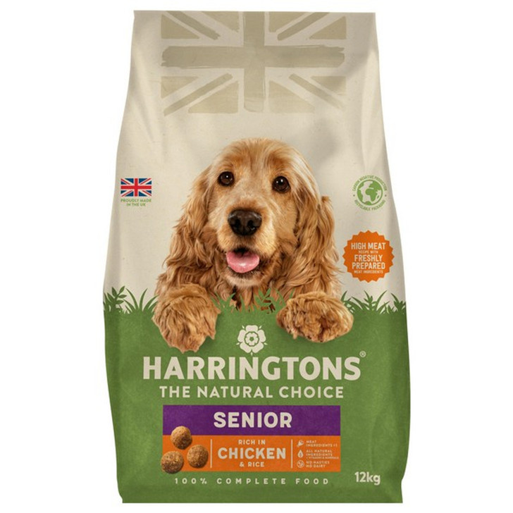 Harringtons Senior is the 100% natural choice for older and less active dogs. It is a complete, wholesome food fortified with all the nutrition an older dog needs, like glucosamine and chondroitin to keep joints healthy.

The #1 ingredient is freshly-prepared meat, for a nutritionally balanced, tasty meal with no artificial colour and flavours or added wheat. No nasties. No surprises. Just natural, wholesome goodness.

Made with care in the UK by Harringtons - a pet-loving family business born in 1923.