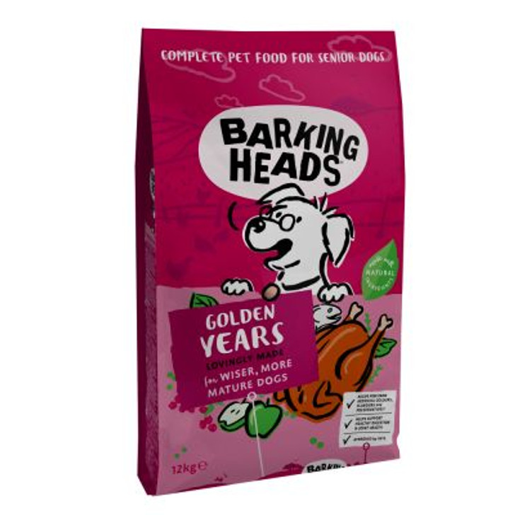 Barking Heads Golden Years has been specially formulated for older, wiser dogs. This nutritionally balanced recipe contains extra joint support and only the best quality, natural ingredients. Approved by vets, Golden Years contains optimal protein & fat levels for your senior dog.