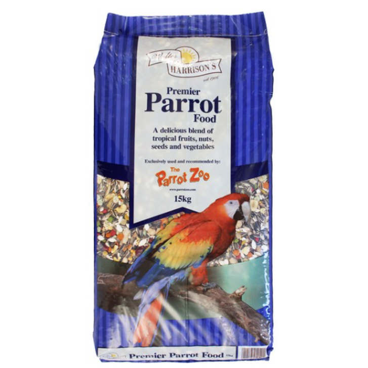 Harrison`s Premier Parrot mix is a complete diet for Parrots based on an irresistable blend of exotic ingredients. It is the only food used and recommended by the National Parrot Sanctuary. It contains a wide variety of tasty nutritious seeds, exotic fruits and nuts that provide all the protein, carbohydrate, fat, vitamin and mineral requirements your parrot needs for a healthy, well balanced diet when fed with fresh fruit and vegetables.