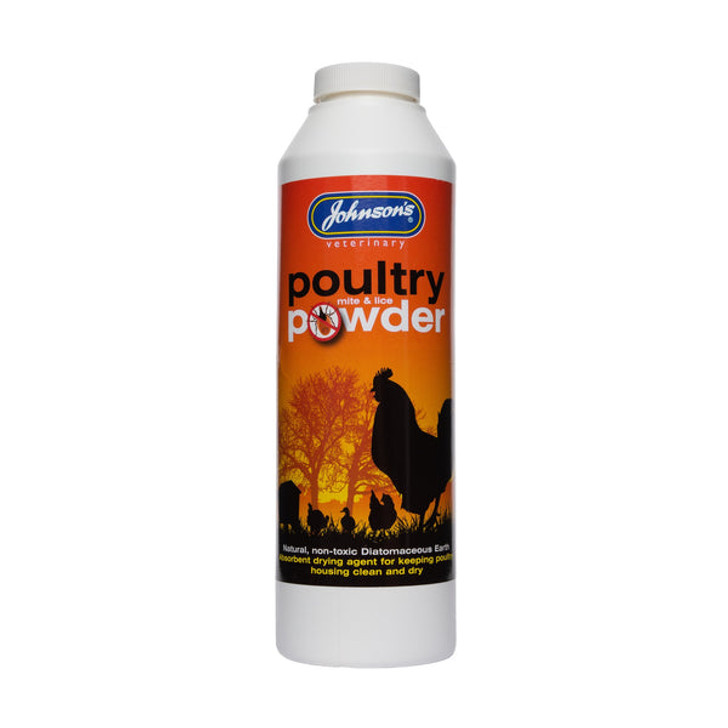 Johnsons Poultry Mite and Lice Powder offers a natural, organic solution to treating poultry red mites and lice.

This naturally occurring powder effectively dehydrates the insects.

Johnsons Poultry Mite and Lice Powder can be applied to both coops and directly to birds, it is also safe to use on laying chickens.