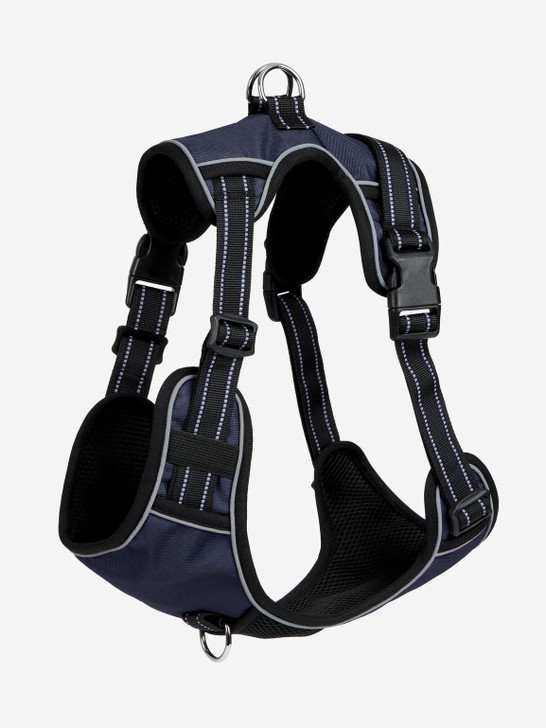 Lightweight, soft and breathable wrap around canvass harness with branded lock-clips on the body and neck, ensuring the perfect, secure and comfortable fit is achievable. Ideal for head shy dogs as the harness does not need to go over the head.

Reflective stitching for increased visibility and grab handle for added control, along with a front chest D-ring to minimise strain if the dog is prone to pulling.
