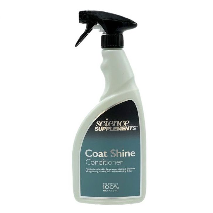 Coat Shine & Condition spray is an anti-static formula that moisturises the skin, helps repel stains and provides a long-lasting sparkle for a show winning finish.

Containing a unique blend of Aloe Vera, Wheat Protein and D-panthenol this multi-use coat conditioner also makes the application of quarter markings easy and can also be applied to the chest and shoulders to help stop rugs and blankets from rubbing.
