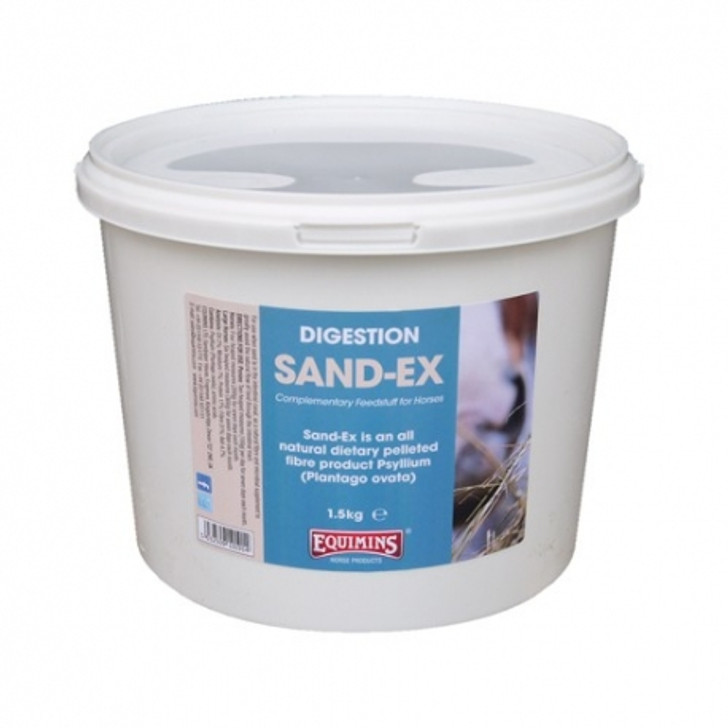 Sand-Ex is an all natural dietary pelleted fibre product Psyllium (Plantago ovata) combined with Probiotics and Prebiotics. For use when sand is in the intestinal canal, as a natural fibre and microbial supplement to greatly assist the natural flow of food through the intestinal tract.

Being pelleted means that this product can be swallowed easily and does not turn to jelly until it is in the digestive system, unlike ordinary psyllium which turns to jelly quickly once in the mouth and horses often then spit it back out.