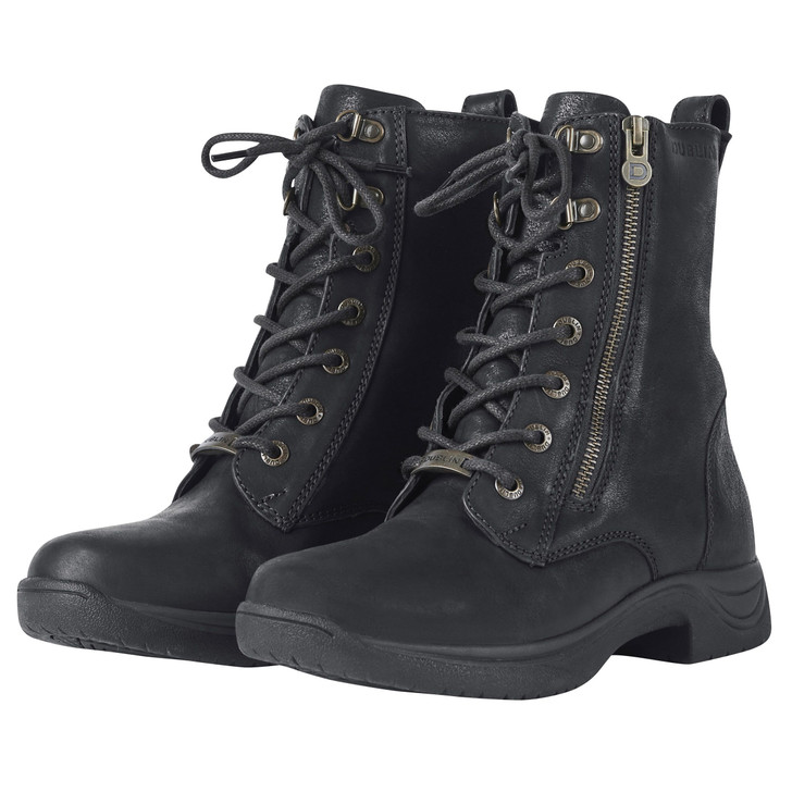 A short style country boot designed with comfort and practicality in mind. These boots feature a lace up front for an adjustable fit with a side YKK zip for easy on/off. Durable lightweight Tough Tec rubber outer sole designed to last, a moisture wicking RCS footbed system with heel and arch support, and a waterproof booty lining keeps your feet dry and comfortable all day long.