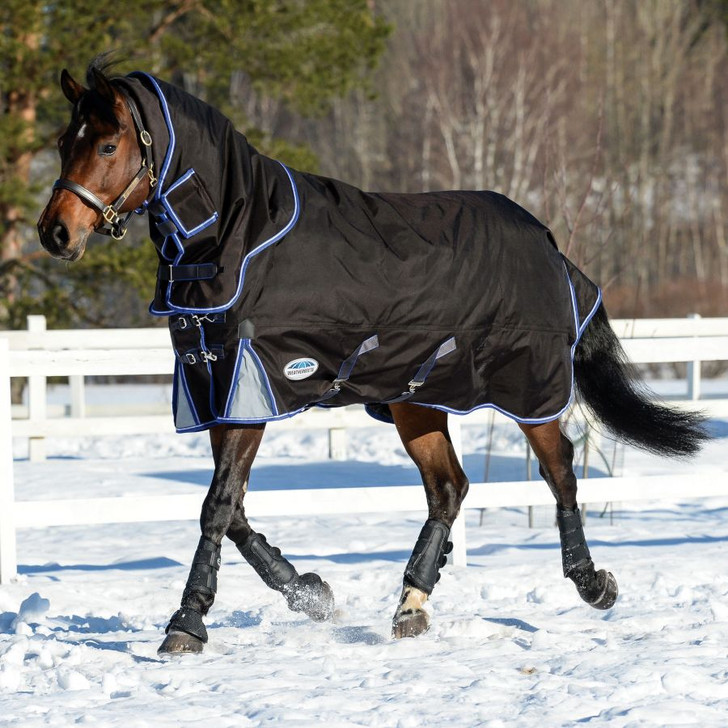 The snuggest rug we've ever made! As a top of the range rug, the WeatherBeeta ComFiTec Ultra Cozi II Detach-A-Neck Medium is packed with extra features. This style features the liner system to allow for versatility throughout the seasons, a WeatherBeeta Cozi guard for unbeatable protection of the chest, removable and waterproof snug fit for ultimate warmth and protection of the horse's neck and memory foam wither relief pad that contours to the horse's shape and lifts the rug off the wither to reduce rubbing and provide added comfort. Plus, ultimate strength 1680 denier ballistic nylon outer shell with Teflon coating that is both waterproof & breathable, with quick clip front closure offering maximum adjustability, 220g lofty polyfill for premium comfort, which is easily identified with the NEW WeatherBeeta temperature gauge badge, and reflective gusset and insert on tail wrap for extra visibility. Additionally, the adjustable belly wrap offers extra comfort and warmth.