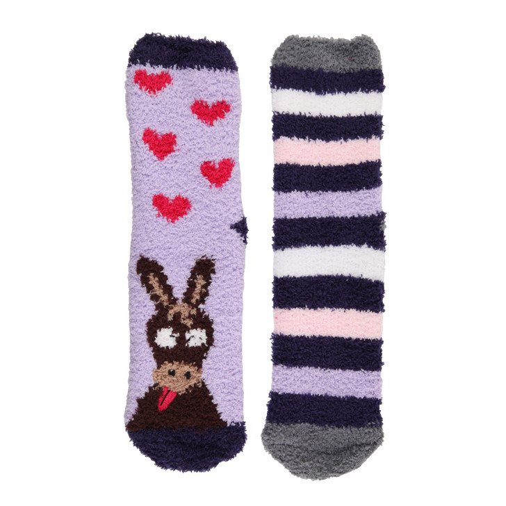 The Wild Feet Hanging Lounge Socks are a snuggly choice for your feet. Super soft, they are great for wearing around the house or even in bed! Each pack contains two eye-catching designs