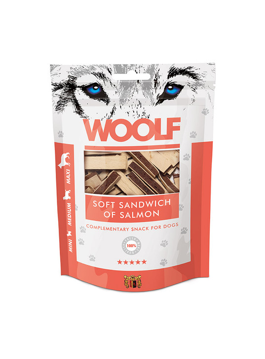 These Soft Sandwich of Salmon Snacks are made of 100% protein sources to provide the highest quality and the best nutritional intake. The Woolf snack, once cooked, is packed without any chemical additives, preservatives or colourings. To ensure the conservation, an oxygen absorber is placed within the bag. The pack is fitted with a zip.

Suitable for all sizes of dog.

Contents: 100g