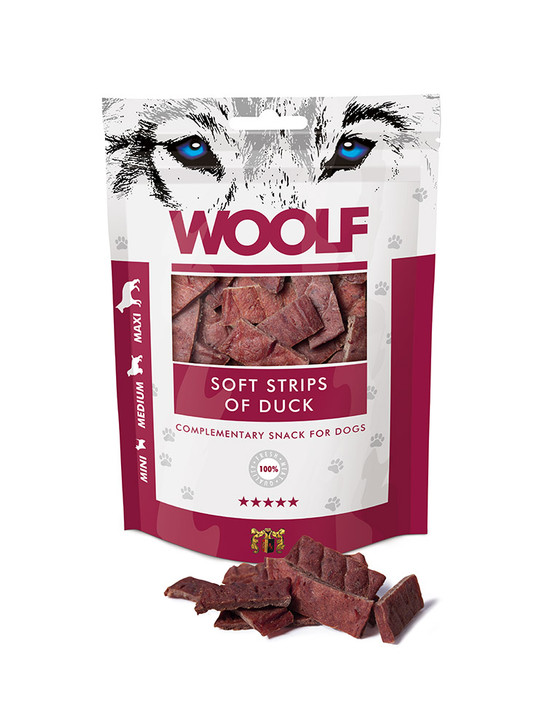 The same as the fillets, but smaller pieces !

These Soft Strips of Duck are made of 100% protein sources to provide the highest quality and the best nutritional intake. The Woolf snack, once cooked, is packed without any chemical additives, preservatives or colourings. To ensure the conservation, an oxygen absorber is placed within the bag. The pack is fitted with a zip.

Suitable for all sizes of dog.

Contents: 100g
