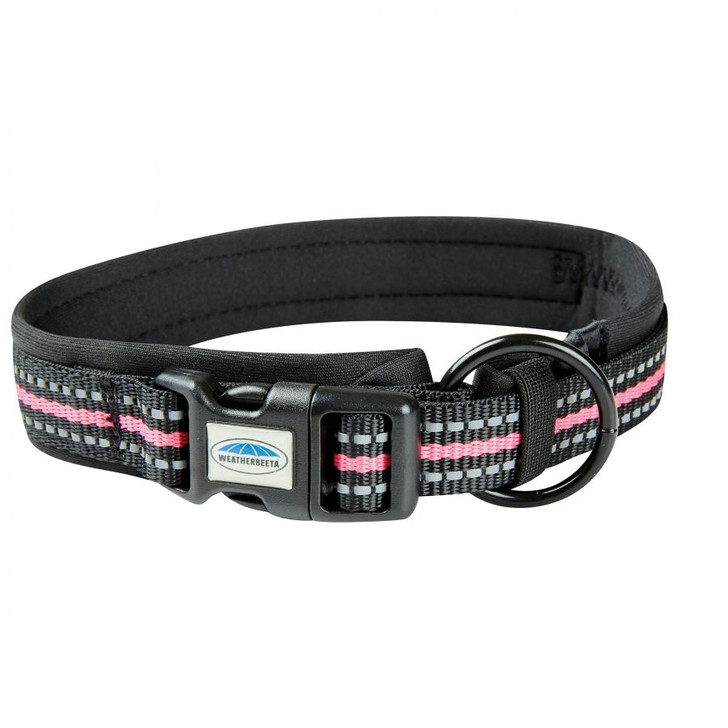 Quality, visibility and contoured comfort: The WeatherBeeta Reflective Dog Collar is a great quality nylon collar with neoprene padding for contoured comfort and nylon webbing which is woven with highly reflective threading for safety. It is easily adjustable with clip and sliders and a strong 'O' ring for you to clip your matching lead on.