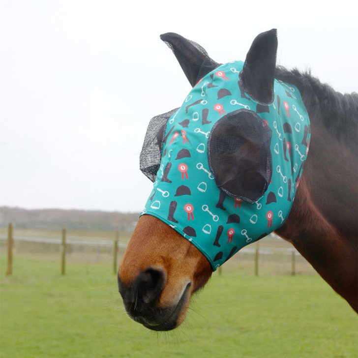 Hy Equestrian Lycra Boot & Bit Print Fly Mask