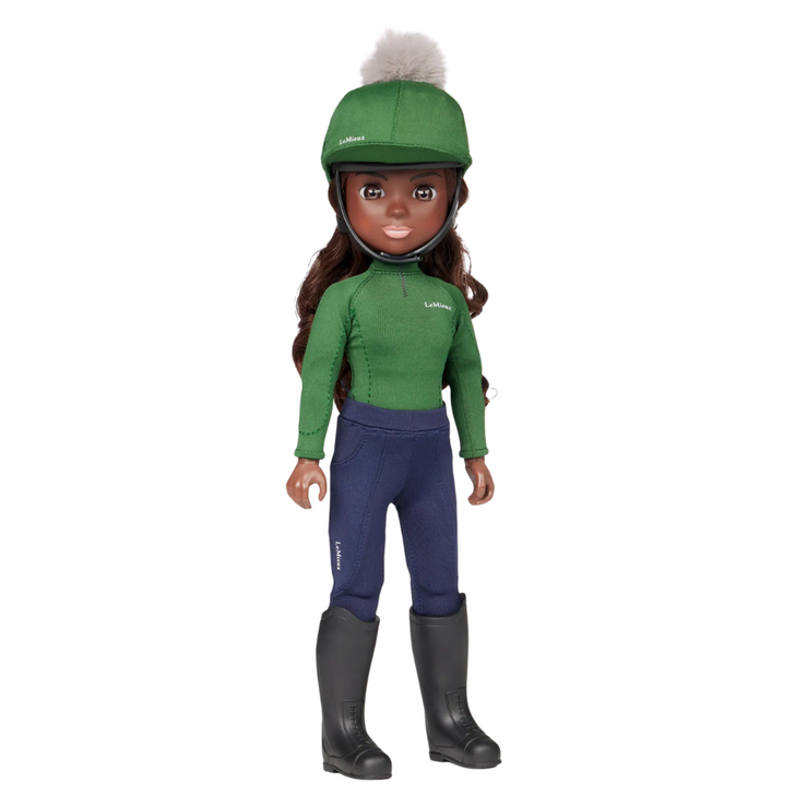Creative and artistic Maya adds flair to everything she does. With her vibrant dark hair and stylish Hunter Green outfit, she enjoys mixing and matching her looks to her horse.

One of three interactive, fully articulated, high-quality equestrian dolls with individual personalities and matching outfits in LeMieux core colours, Maya has luscious, real-feel, brushable long dark hair and natural eyelashes. She comes wearing removable replica LeMieux riding wear in Hunter Green, with a removable riding helmet and boots.

Maya rides posture-correctly on an accessorised Toy Pony, holding the reins with her feet in the stirrups. She's self-supporting when standing and when correctly positioned on the Toy Pony Saddle.

Children are captivated by the authentic equestrian play scenarios they can create, learning about equine care through educational, imaginative, and sensory role play.

Toy Rider Maya is compatible with a collectable, colourful range of realistic and mixy-matchy Toy Rider outfits, LeMieux Toy Ponies and Toy Pony accessories, allowing pony-mad children to explore their creativity and develop their equestrian skills through play.

Suitable for ages 3+