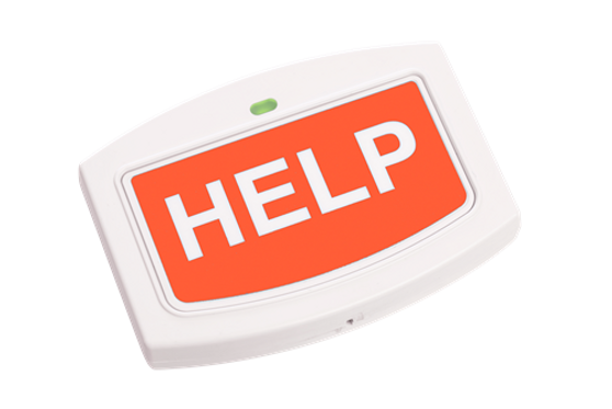 The waterproof emergency HOME Medical Alert Wall Button may be attached to a wall, shower, or set on a table or nightstand.