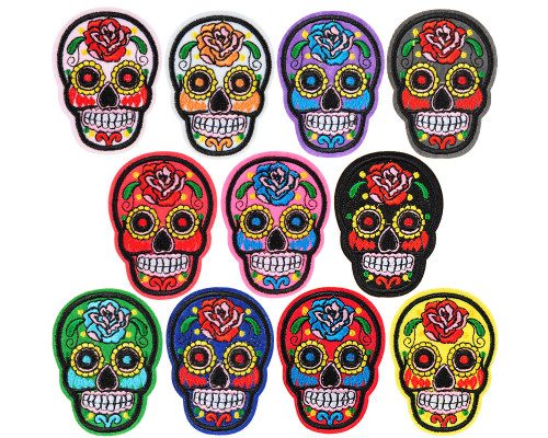 Warrior Velcro Patch - Embroidered - Sugar Skull (11-Pack)