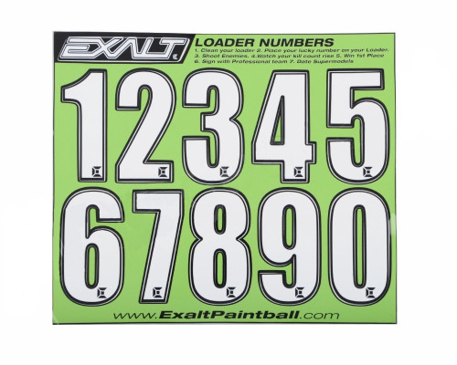 Paintball Sticker Sheet - Exalt Loader Numbers (White)