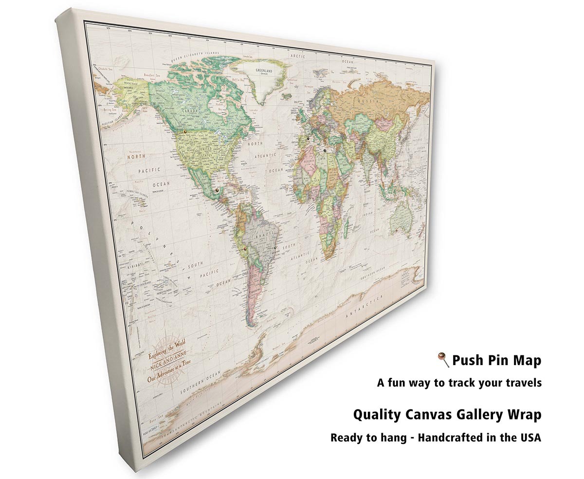 Push Pin Canvas World Maps