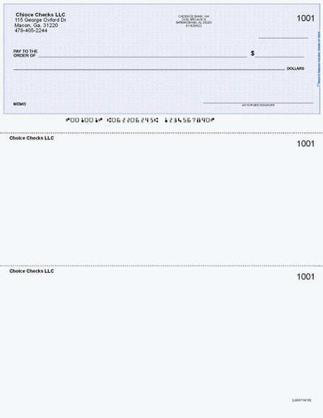 Wave Printed Business Check on Top - Good Security - Blue