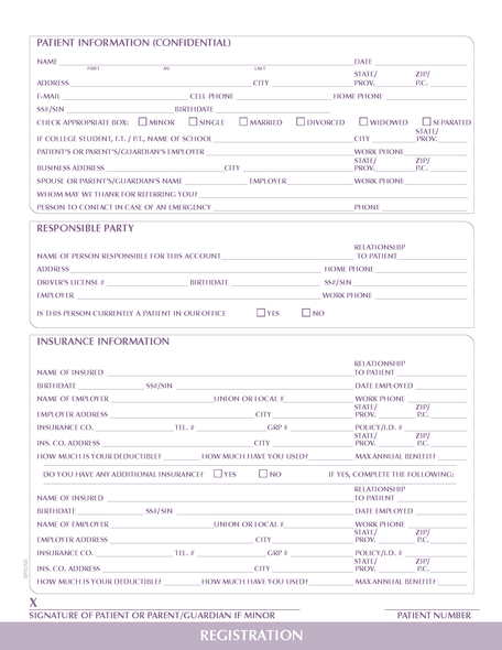 Patient Registration Chart form PMS 7662 purple 8-1/2" 11" 2-hole punched top (100/PK)