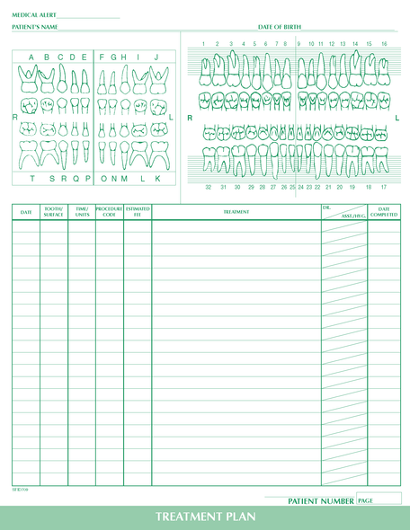 Treatment Plan w/ Chart form PMS 347 green 8-1/2" 11" 2-hole punched top (100/PK) Treatment Plan w/ Chart form PMS 347 green 8-1/2" 11" 2-hole punched top (100/PK)