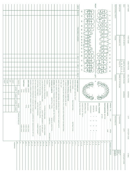 Dental Record form PMS 349 green 8-1/2" x 11" (100/PK) Page 1