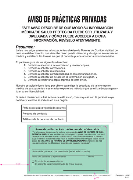 Notice of Privacy (Spanish), Page 1