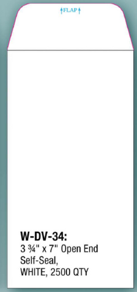 3 3/4" x 7" Open End Self-Seal, WHITE, 2500 OTY 3 3/4" x 7" Open End Self-Seal, WHITE, 2500 OTY
