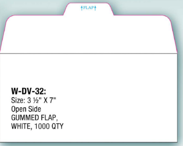 3 1/2' X 7" Open Side GUMMED FLAP, WHITE, 1000 OTY 3 1/2' X 7" Open Side GUMMED FLAP, WHITE, 1000 OTY