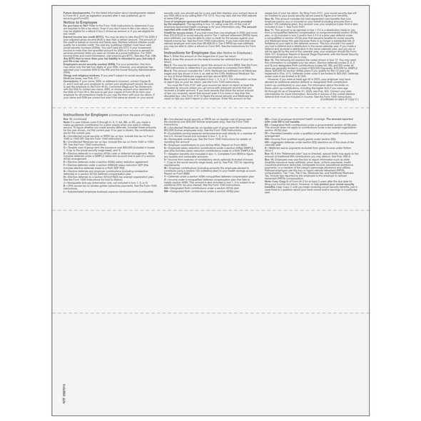 4up Blank W-2 Form - Horizontal (with Employee Instructions) 4up Blank W-2 Form - Horizontal (with Employee Instructions)