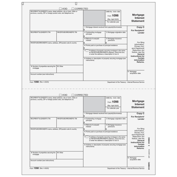 Form 1098 Mortgage Interest Statement - Copy C Recipient/Lender Form 1098 Mortgage Interest Statement - Copy C Recipient/Lender