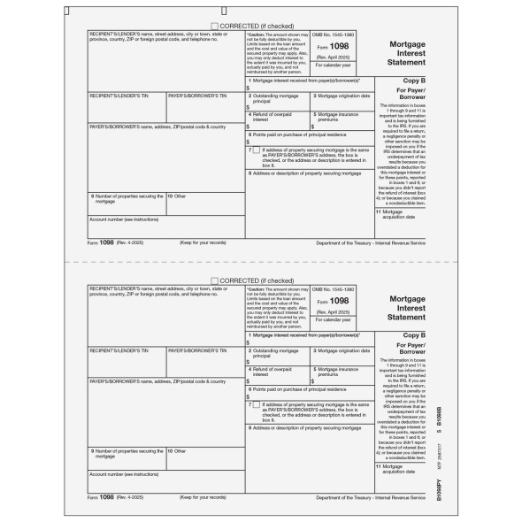 Form 1098 Mortgage Interest Statement - Copy B Payer/Borrower Form 1098 Mortgage Interest Statement - Copy B Payer/Borrower