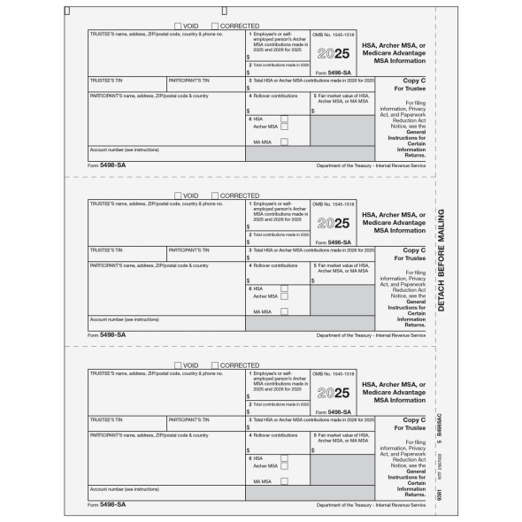 Form 5498-SA HSA, Archer MSA, or Medicare Advantage MSA Information Copy C Trustee Form 5498-SA HSA, Archer MSA, or Medicare Advantage MSA Information Copy C Trustee