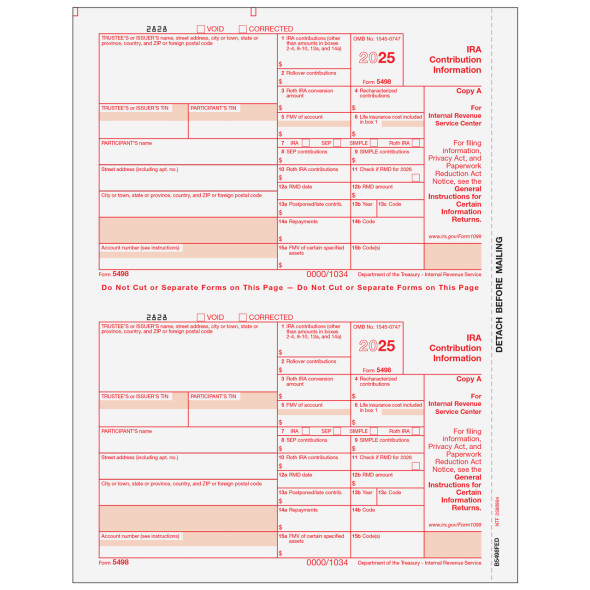 Form 5498 IRA Contribution Information Copy A Federal Form 5498 IRA Contribution Information Copy A Federal
