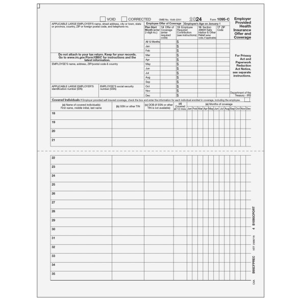 Form 1095-C - Preprinted Full Page (Recipient Copy) Form 1095-C - Preprinted Full Page (Recipient Copy)