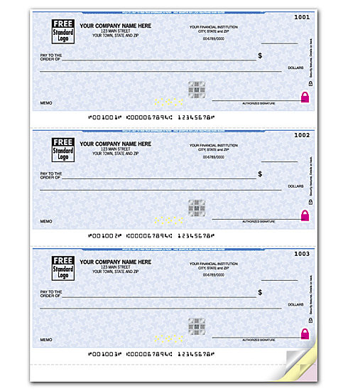 High Security Imprinted Business 3 Up - Blue Color