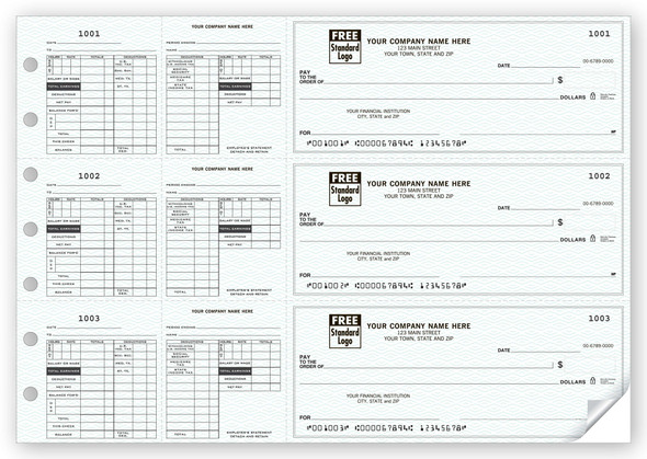 3-On-A-Page Payroll Checks, Double Side-Tear Vouchers-1 Part