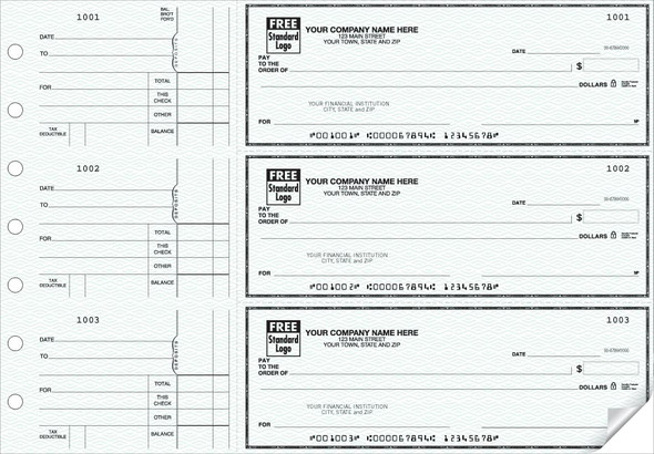3-On-A-Page Business Size Checks, Side-Tear Voucher-2 Part
