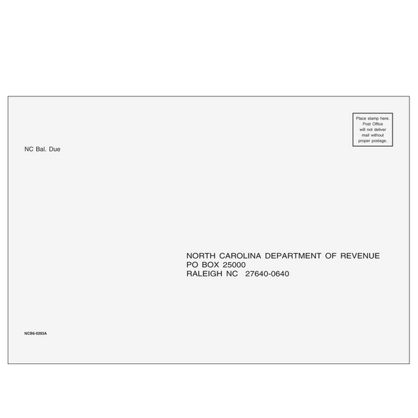 North Carolina Balance Due & E-file Envelope