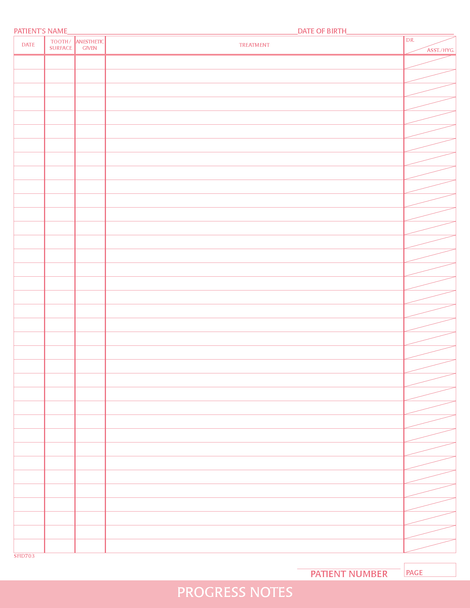 Progress Note Charting form PMS 198 red 8-1/2" 11" 2-hole punched top and bottom (100/PK) Page 1