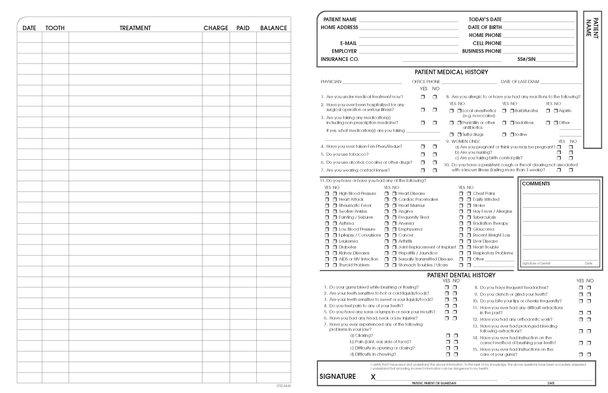 Dental/Medical Record form Black 11" x 17" (8-1/2" x 11" folded) (100/PK) Page 1